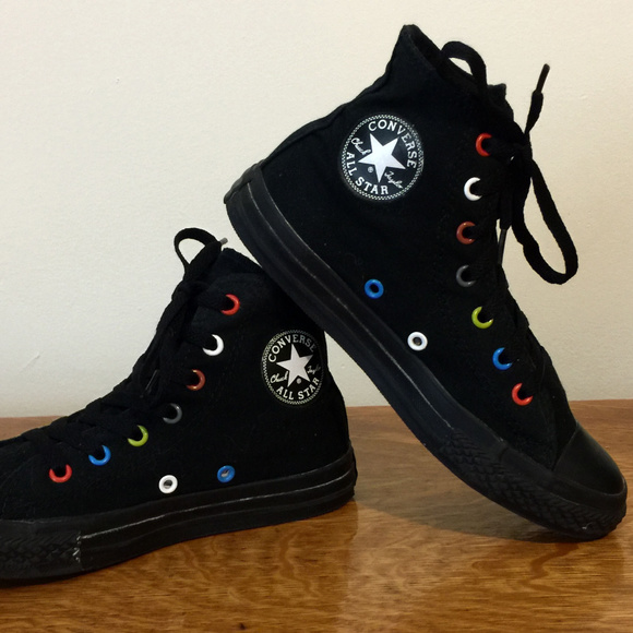 black monochrome converse high tops